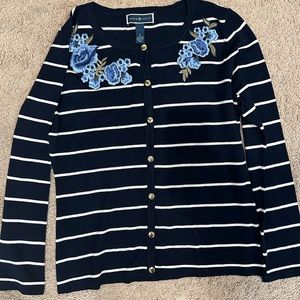 Women embroidered striped cardigan